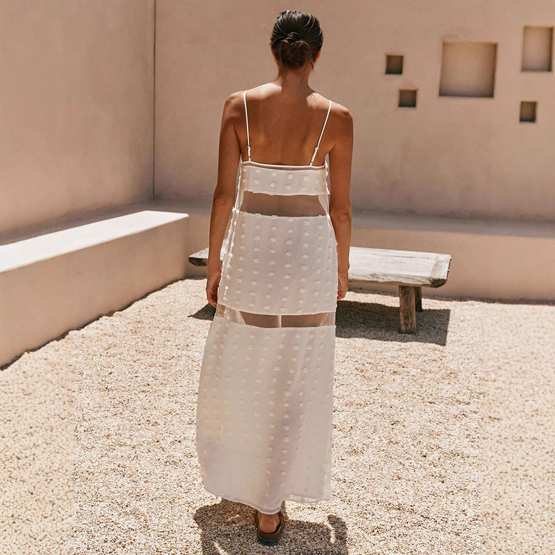 Damen Transparentes Maxikleid mit verspielten 3D-Punktdetails EB