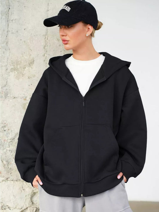 Damen lässiger Kapuzenjacke mit praktischem Reißverschluss und großen Taschen EB