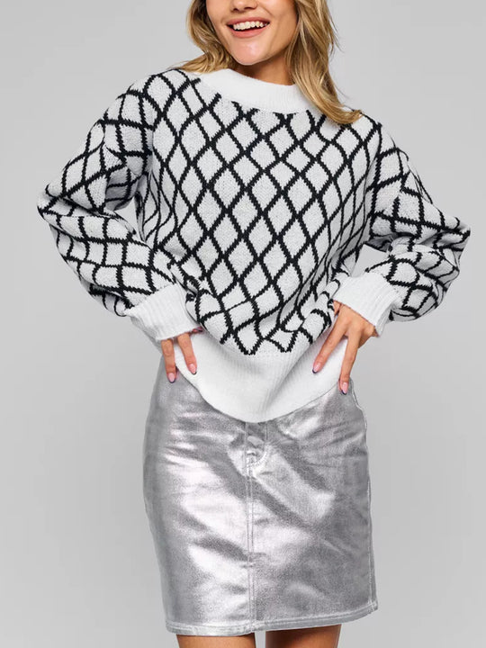 Damen lässiger Pullover mit modernem Rautenmuster und lässigem Schnitt EB