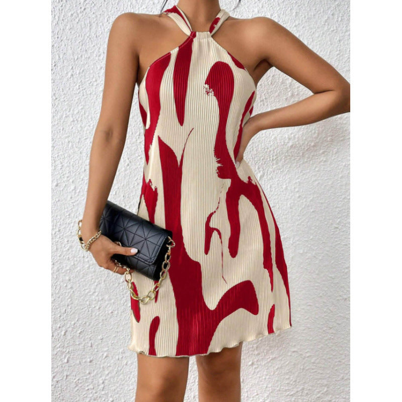Damen modisches Kurzkleid mit raffiniertem Halterdesign EB