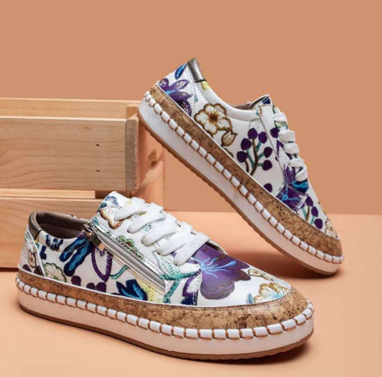 Damen Sneaker mit floralem Design und Korksohle EB