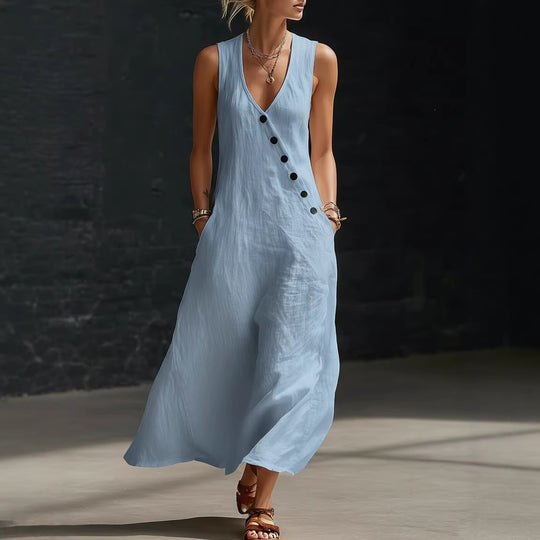 Damen Langarmkleid mit seitlichem Schlitz und Knopfdetails EB
