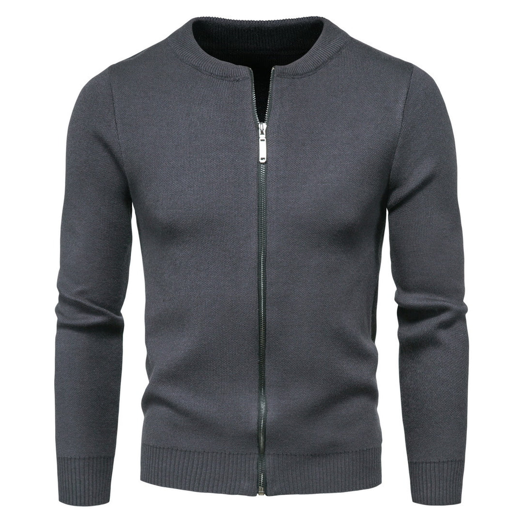Herren stylische Strickjacke mit modernem Zipper und hohem Kragen EB