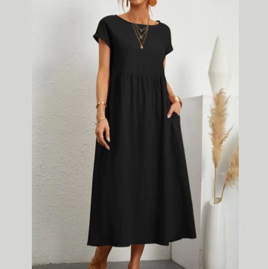 Damen lässiges Maxikleid mit praktischem Taschen und fließendem Schnitt EB