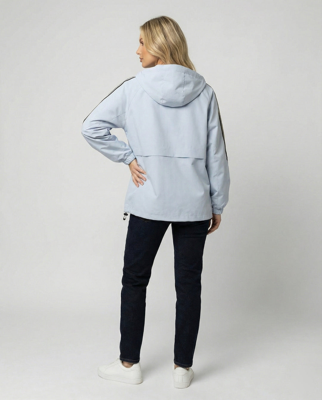 Damen leichte winddichte Kapuzenjacke im Oversize-Sportstil mit Kontraststreifen EB