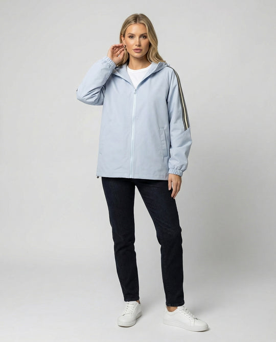 Damen leichte winddichte Kapuzenjacke im Oversize-Sportstil mit Kontraststreifen EB