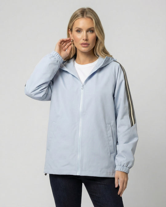 Damen leichte winddichte Kapuzenjacke im Oversize-Sportstil mit Kontraststreifen EB