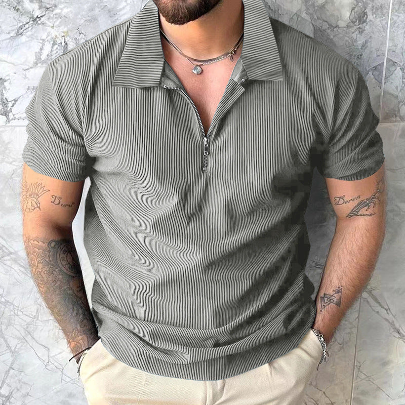 Herren modisches kurzärmliges Polo-Shirt mit lässigem Hochkragen und Reißverschluss EB