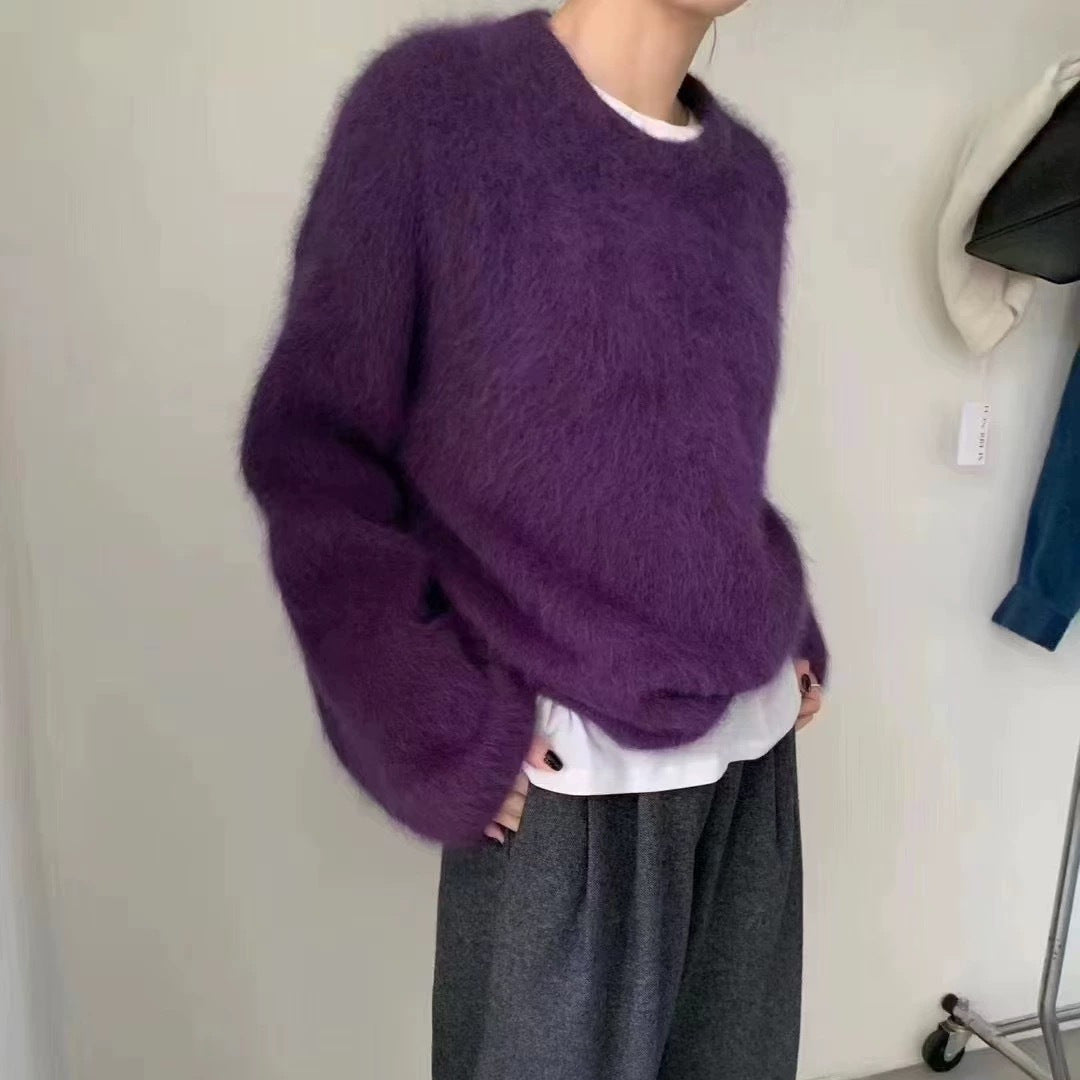 Damen Flauschiger Pullover mit überschnittenen Schultern und weitem Schnitt EB