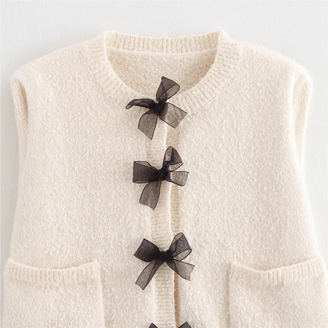 Damen Bouclé-Jacke mit eleganten Schleifen und Fransen EB