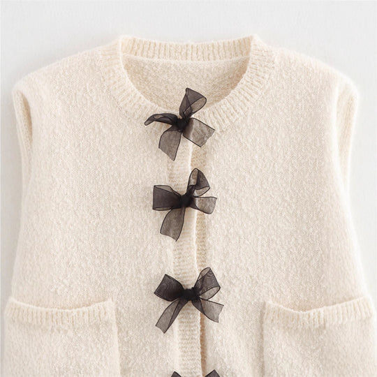 Damen Bouclé-Jacke mit eleganten Schleifen und Fransen EB