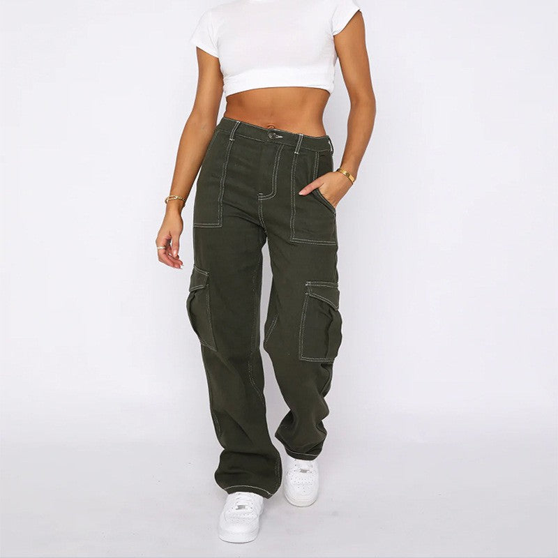 Damen Cargo-Jeans mit hohem Bund und geradem Bein EB