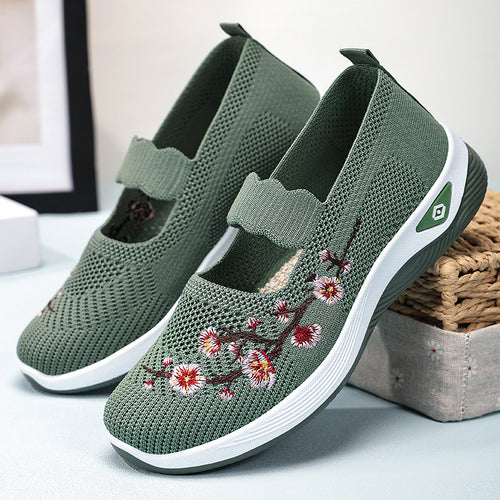 Damen Slip-On Ballerinas mit floralem Strickdesign EB