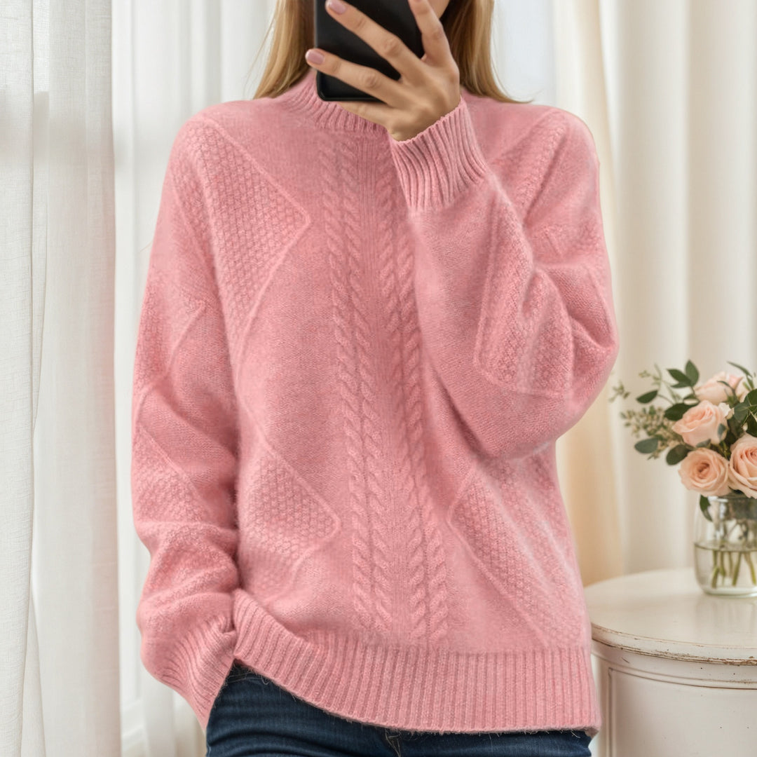 Damen nan strukturierter Oversize-Strickpullover mit Stehkragen und Rippbündchen EB