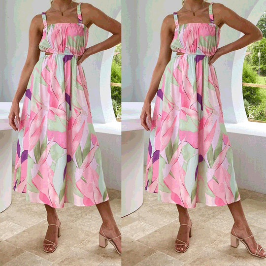 Damen Maxikleid mit elastischem Taillenzug und trägerfreiem Oberteil EB
