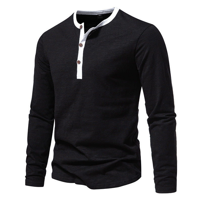 Herren langärmliges Henley-Shirt mit kontrastierendem Kragen EB