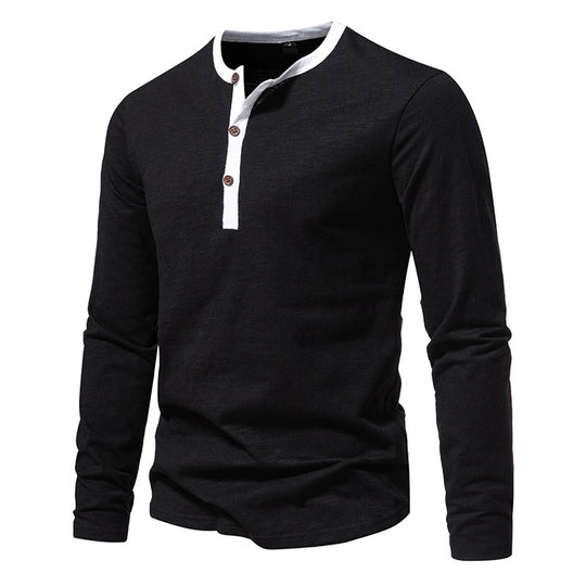 Herren langärmliges Henley-Shirt mit kontrastierendem Kragen EB