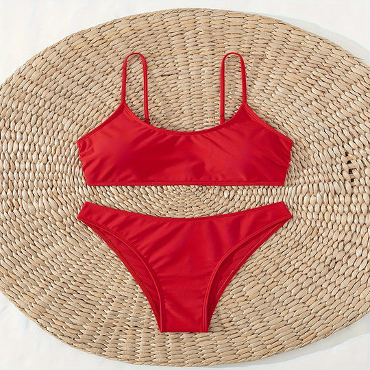 Damen eleganter Zweiteiler Bikini mit feinen Trägern EB