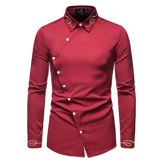 Herren elegantes Langarmhemd mit asymmetrischem Schnitt und luxuriösen Details EB