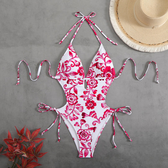 Damen ganzflächiger Bikini mit verspieltem floralen Design EB