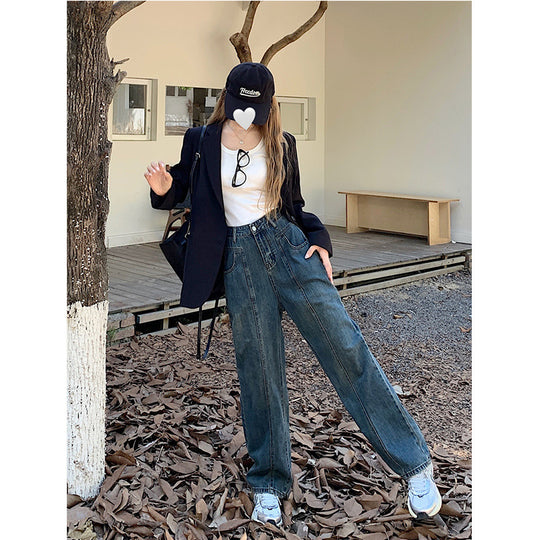Damen Weite Denim-Hose mit hoch tailliertem Schnitt und lässigem Design EB