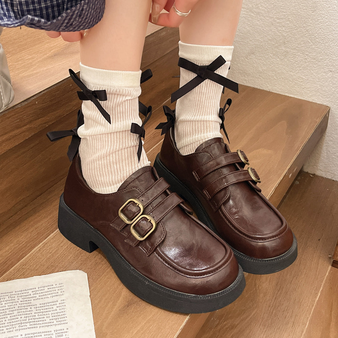 Damen Schnürschuhe mit doppeltem Riemen und modischem Plateau EB
