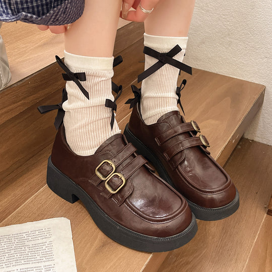 Damen Schnürschuhe mit doppeltem Riemen und modischem Plateau EB