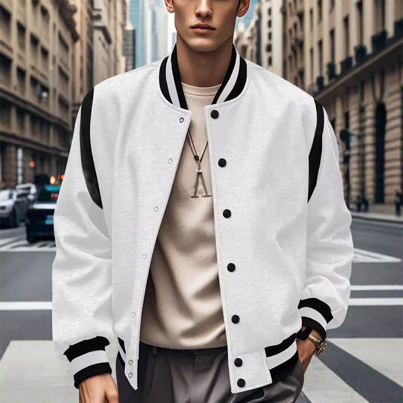 Herren Sportliche Collegejacke im retro Stil mit Kontrastärmeln und Druckknopfverschluss EB