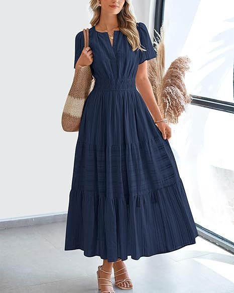 Damen Maxikleid mit elegantem V-Ausschnitt und frisch gerafftem Design EB