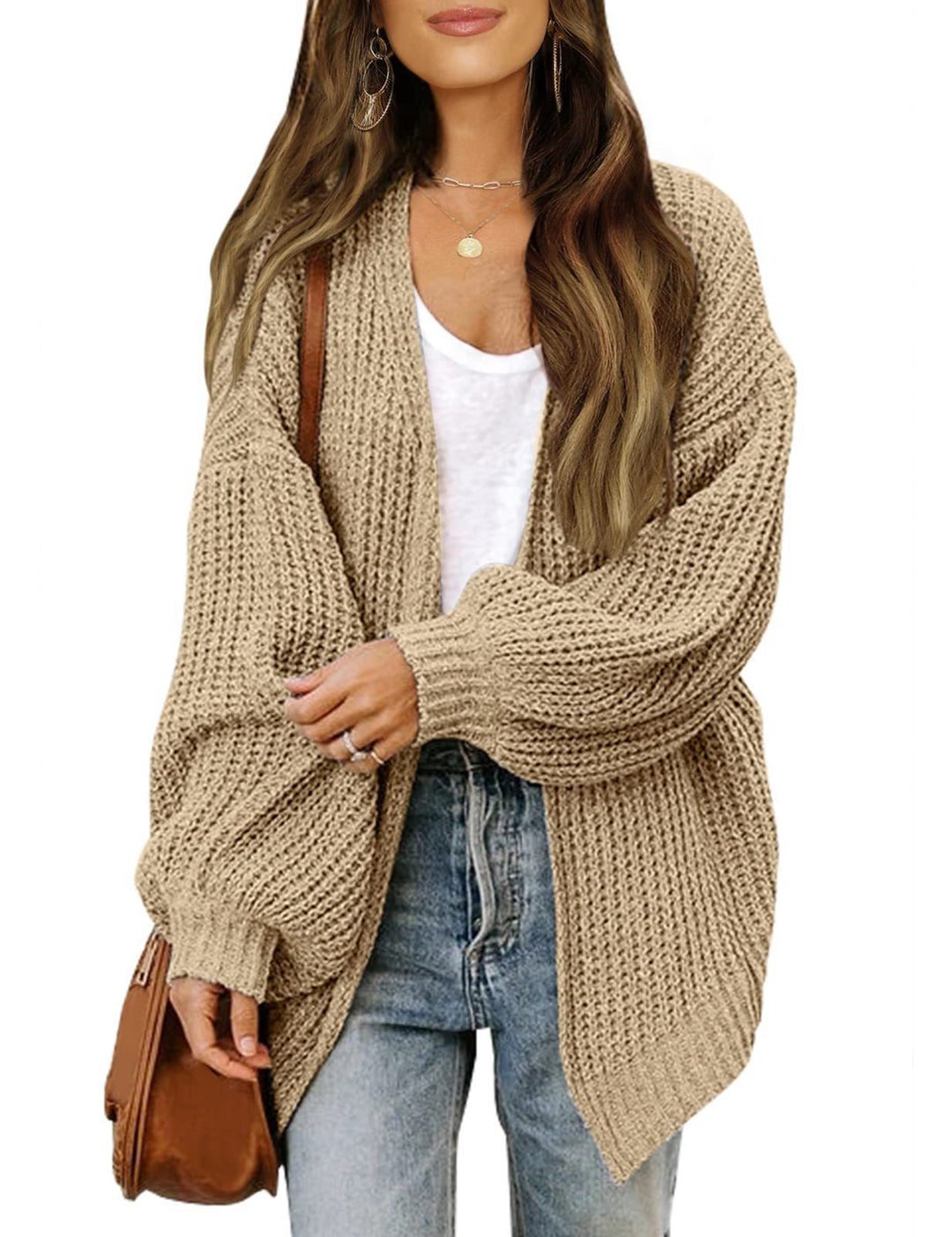 Damen Empfindlicher Grobstrick-Cardigan mit schillernden Ärmeln EB
