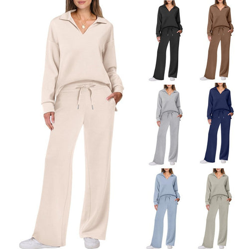 Damen Bequemer Freizeitanzug mit elegantem V-Ausschnitt und lockerem Schnitt EB