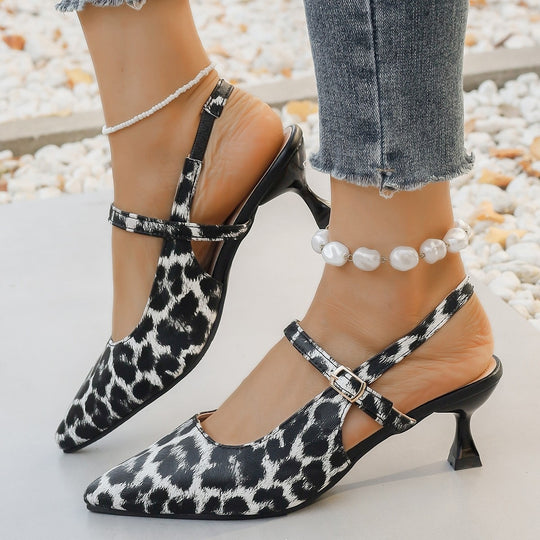Damen Slingback-Pumps mit animalischem Muster und elegantem Absatz EB