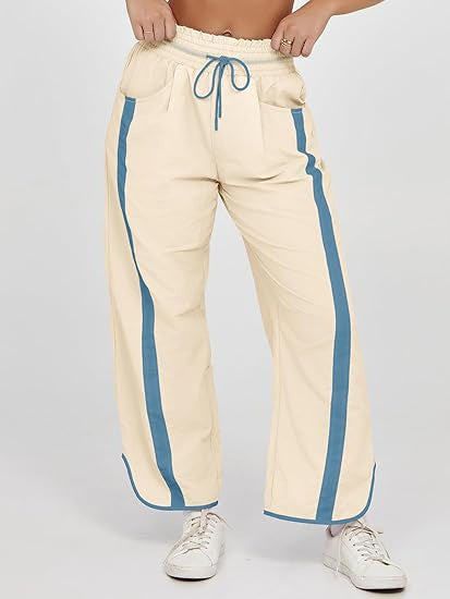 Damen nan relaxte Trackpants mit seitlichem Kontraststreifen, elastischem Smokbund und Eingrifftaschen EB