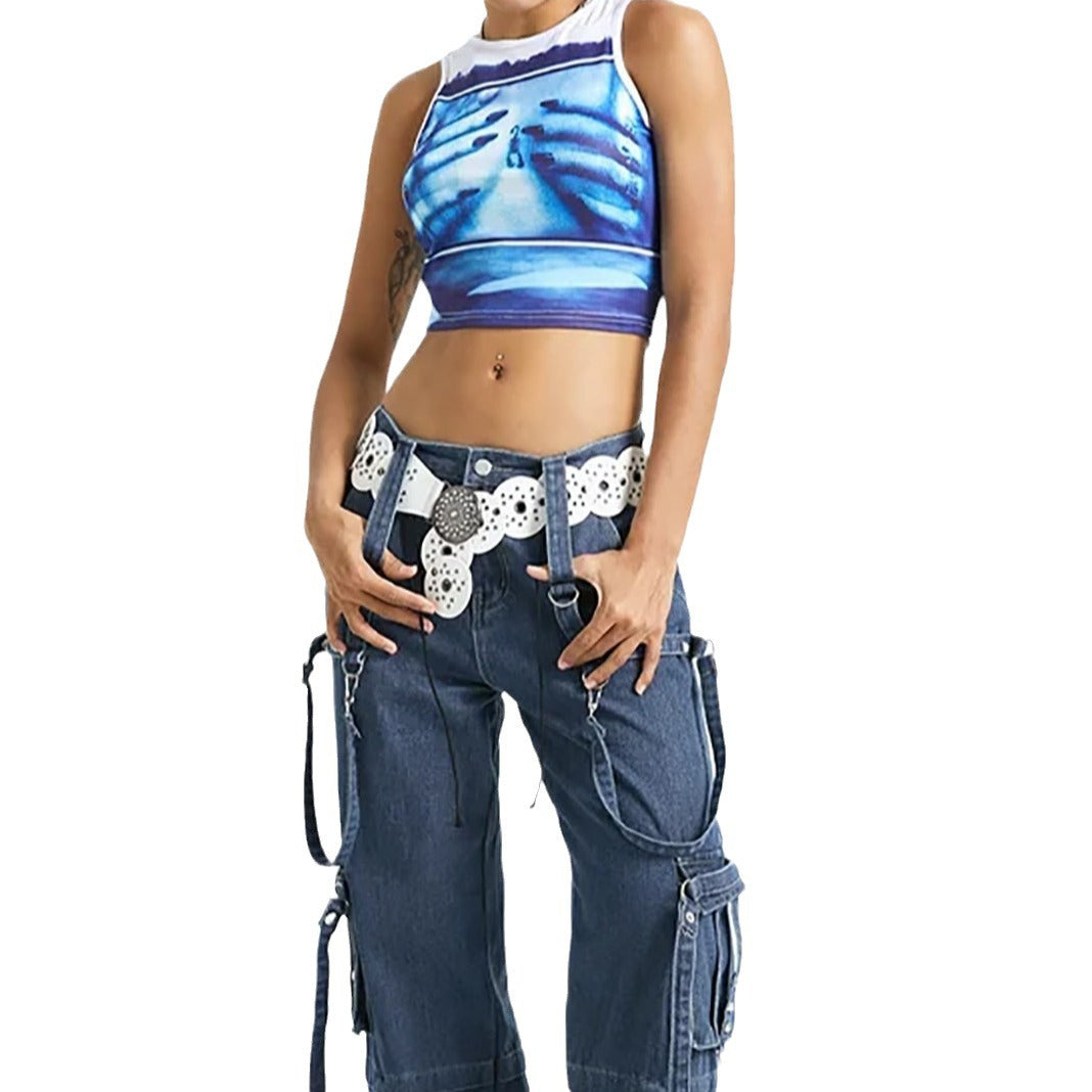 Damen Crop-Top mit kreativem Fotodruck und figurschmeichelndem Schnitt EB