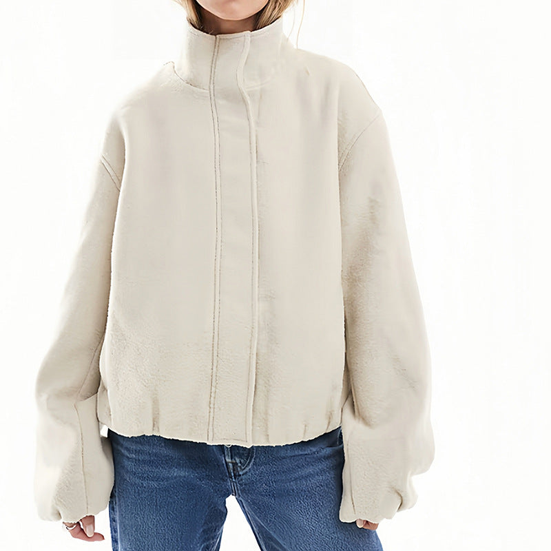 Damen Oversized Fleecejacke mit hohem Kragen und Reißverschluss EB