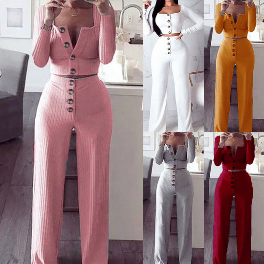 Damen Strickanzug mit Knopfleiste und weitem Schnitt EB