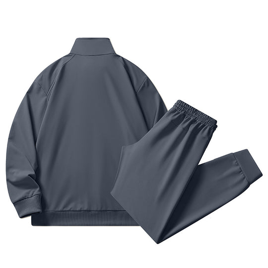 Herren sportlicher Stretch-Trainingsanzug mit Stehkragen, Reißverschlussjacke und tapered Jogginghose EB