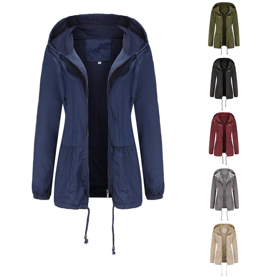 Damen sportliche Windbreaker-Jacke mit verstellbarer Kapuze und elastischen Bündchen EB