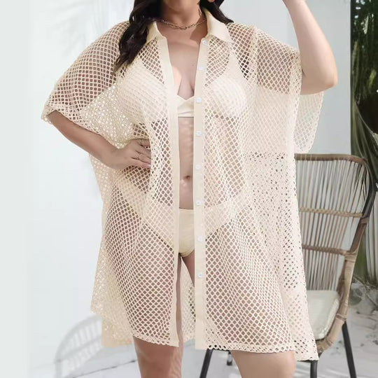 Damen transparenter Strandüberwurf aus Netzmaterial EB
