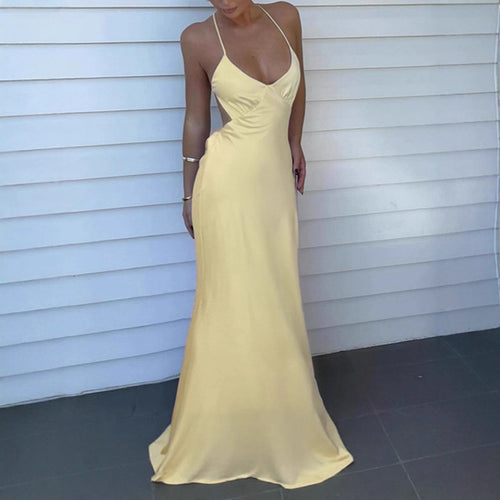 Damen Elegantes Maxikleid mit tiefem V-Ausschnitt und verstellbaren Spaghettiträgern EB