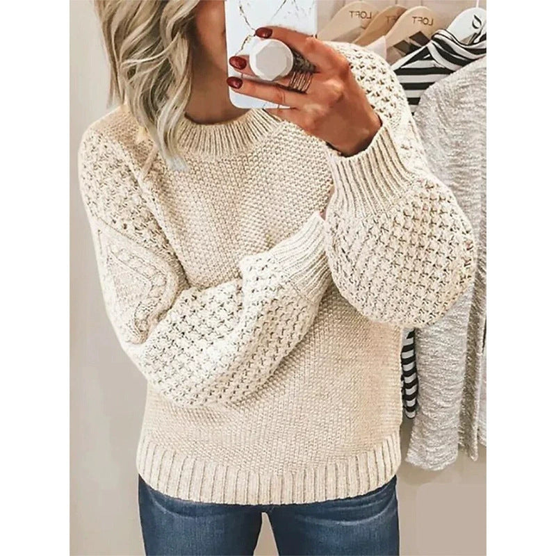 Damen Strickpullover mit voluminösen Ärmeln und strukturierter Oberfläche EB