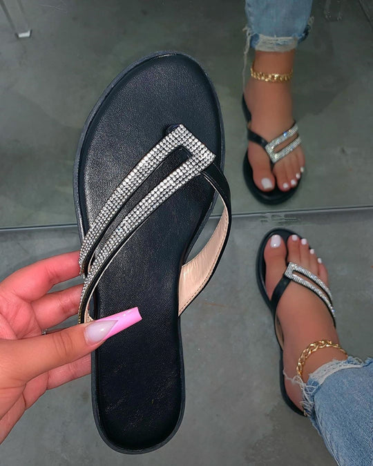 Damen modische Flip-Flops mit Glitzersteinen und ergonomischem Fußbett EB