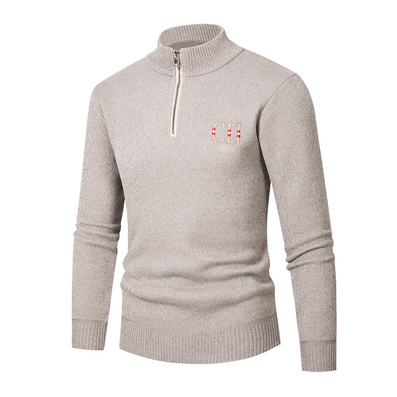 Herren stylischer Strickpullover mit Stehkragen und Reißverschluss EB