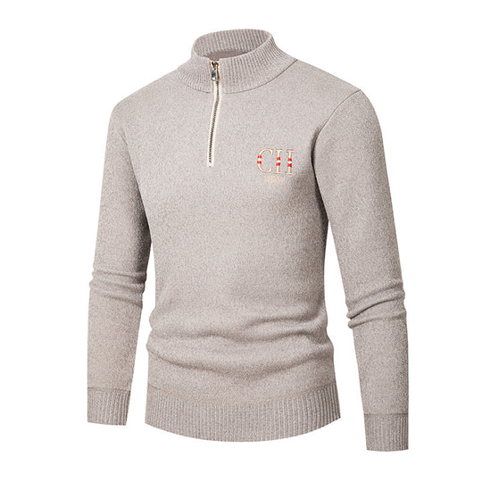 Herren stylischer Strickpullover mit Stehkragen und Reißverschluss EB