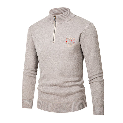 Herren stylischer Strickpullover mit Stehkragen und Reißverschluss EB