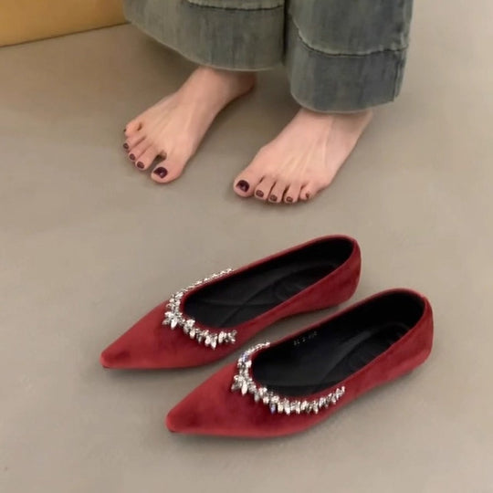 Damen elegante Ballerinas mit funkelndem Schmuckdetail EB