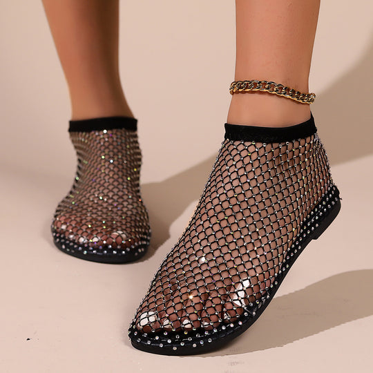 Damen elegante Netzsandalen mit funkelnden Strass-Applikationen EB