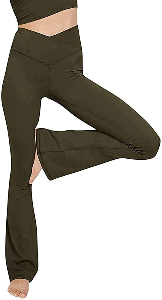 Damen nan taillenhohe Yogahose mit überkreuztem Bund und ausgestelltem Saum mit Schlitz EB