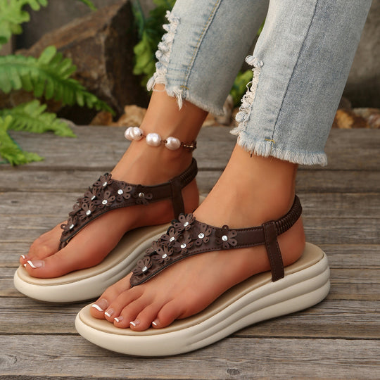 Damen Mode-Sandalen mit floralem Detail und gepolsterter Sohle EB