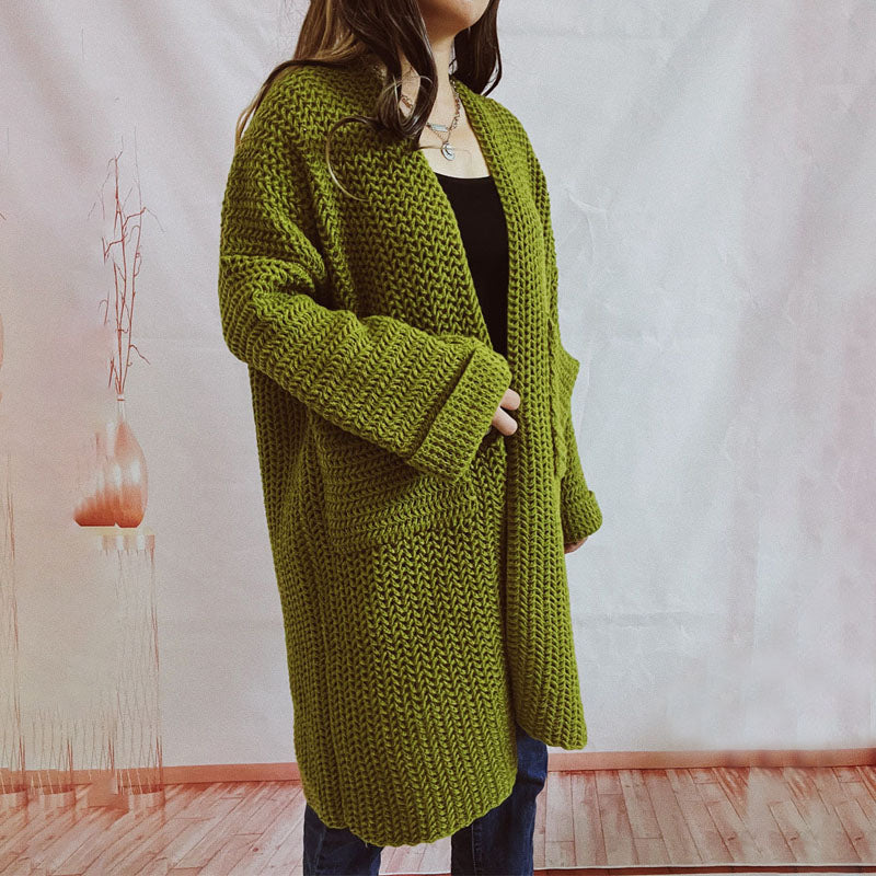 EB | Lange Strickjacke mit Taschen Chunky Strick Weiche und Lässige Silhouette
